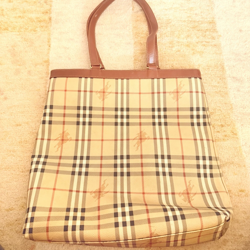 Burberry Classic Plaid Tote Bag in Beige and Brown